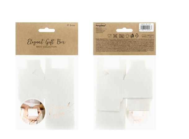 Gavebokser - "Thank You" - Hvite 10 Gavebokser i papir - 6x3,5x5,5cm 