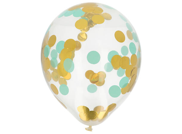 Gjennomsiktig med Gull og mint konfetti 4 Konfettballonger - 30cm (12")