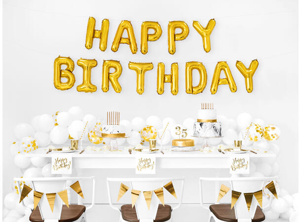 Hvite servietter - Happy Birthday i gull 20 Lunsjservietter - 33x33cm