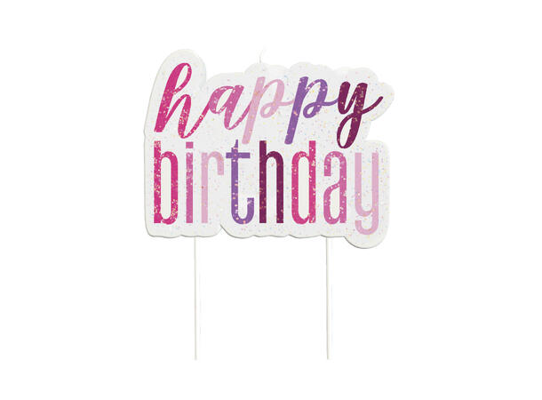 Kakelys - "Happy Birthday" - Rosa & Sølv Sett