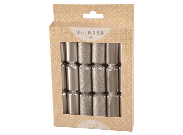 Smell Bon-Bon - Sølv metallic - 2 ass 6 stk 15 cm lange, med knall,vits & hatt 