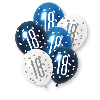 Ballonger - 18-årsdag - Blå & Sølv 30cm - 6pk