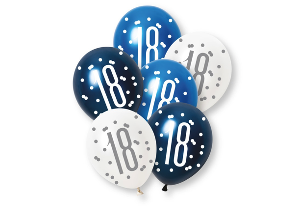 Ballonger - 18-årsdag - Blå & Sølv 30cm - 6pk