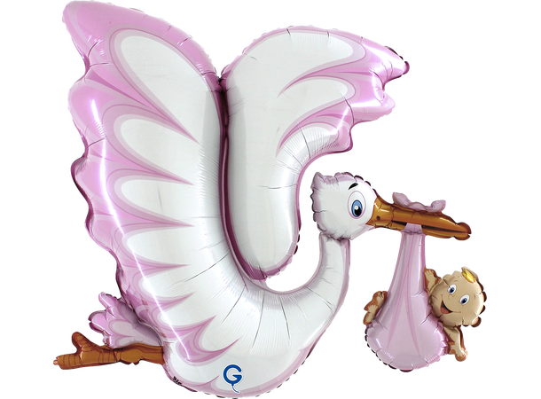 Stork med Baby - Rosa 1 Folieballong med form - (99x82 cm) 