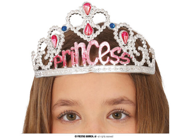 Tiara - Sølv m/stener - "Princess" 1 Tiara til barn i PVC 