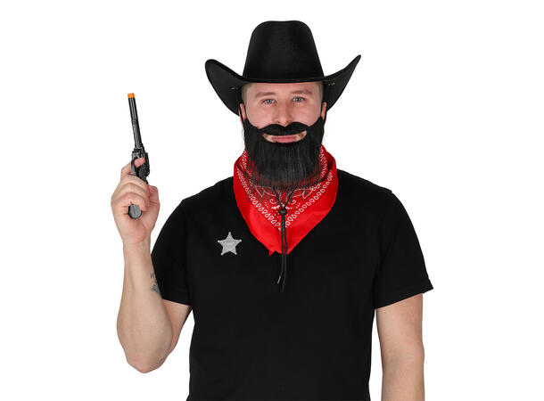 Utkledningssett - Western Sheriff Skjegg, stjerne, revolver, bandana