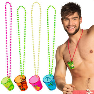 Shotteglass med kjede - Hawaii 12 stk:  6 rosa, 2 blå/grønn/oransje