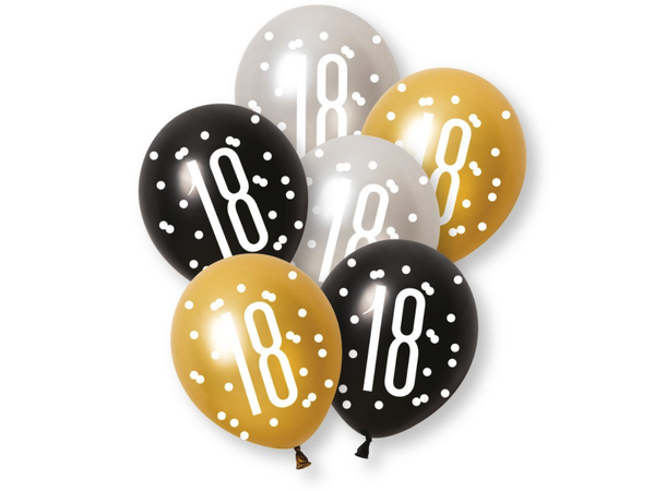 Ballonger - 18 År - Sort & Sølv 30cm - 6pk