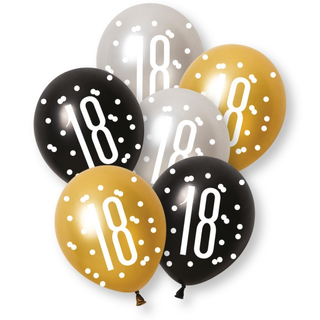 Ballonger - 18 År - Sort & Sølv 30cm - 6pk