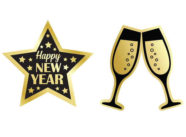 Banner "Happy New Year" - sort/gull 1 Blokkbanner i papir - 3m (16x16cm) 