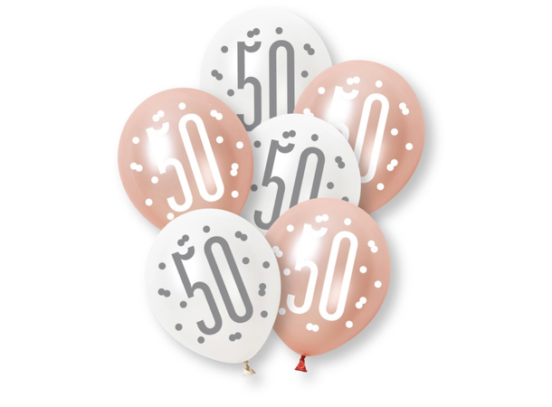 Rosegull Glitz - #50 6 Gummiballonger - 30cm (12") - 2 farger