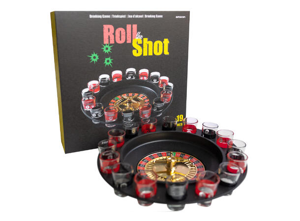 Drikkelek - Rulette 1 Rulett, 16 glass og 2 baller i plast 