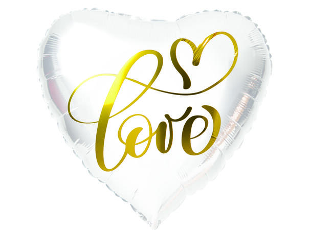 Hvit hjerteballong - "Love" 1 Folieballong hjerte - 43cm (18") 