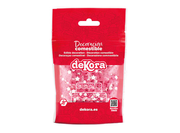 Kakestrøssel -Rosa/hvit - stjerne/rund 1 Pose med kakepynt - 100g 
