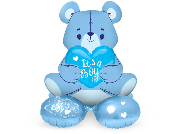 Lyseblå teddybjørn - "Its a Boy" 1 Folieballong med form for luft - 61cm 