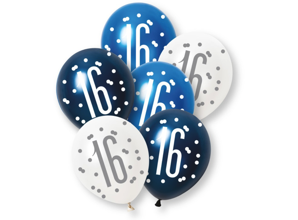 Ballonger - 16 År - Blå & Sølv 30cm - 6pk