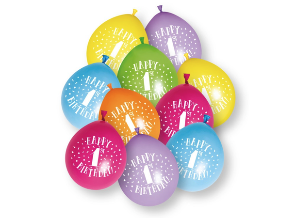 Ballonger - Første Bursdag - Assortert 25cm - 10pk