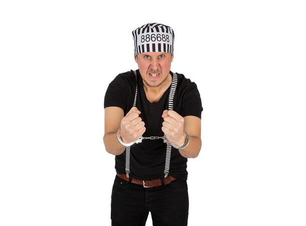 Utkledningssett - Fange 3 deler - Hatt, håndjern, bukseseler