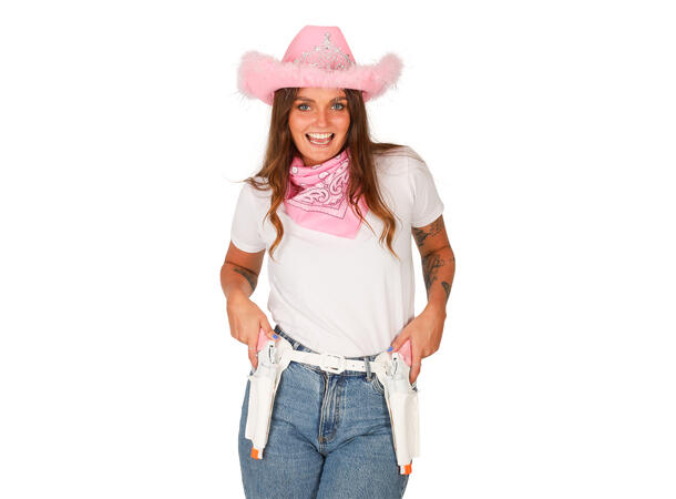 Utkledningssett - Rosa Cowboy 2 stk hvite pistoler m/hylster, bandana
