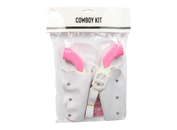 Utkledningssett - Rosa Cowboy 2 stk hvite pistoler m/hylster, bandana