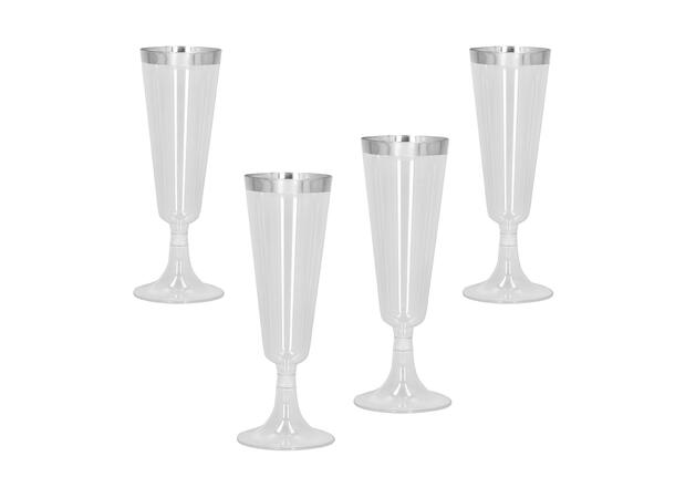 Champagneglass med sølvkant 4 Plasglass - 14cl 
