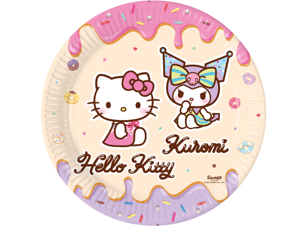 Hello Kitty & Kuromi 8 FSC Plastfrie Tallerkener i papir 23cm 