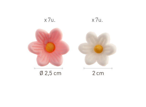 Kakedekor Margeritter - Rosa og hvit Spiselig kakedekor - 7 rosa + 7 hvite 
