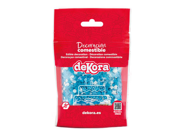 Kakestrøssel -Blå/hvit - stjerne/rund 1 Pose med kakepynt - 100g 