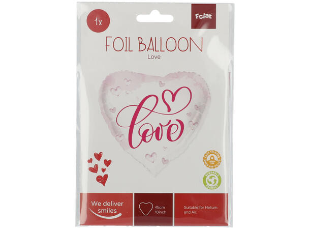 Rosa hjerteballong - "Love" 1 Folieballong hjerte - 43cm (18") 