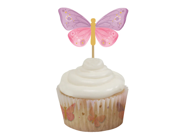 Sommerfugl pastel 12 Kaketopper på pinne - 4-6cm 