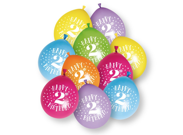 Ballonger - 2 År "Happy 2nd Birthday" Assortert - 25cm - 10pk