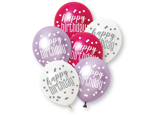 Ballonger - Happy Birthday Rosa 30cm - 6pk