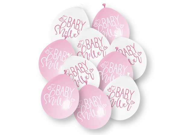 Ballonger - "Baby Shower" - Rosa og Hvit 25cm - 10pk