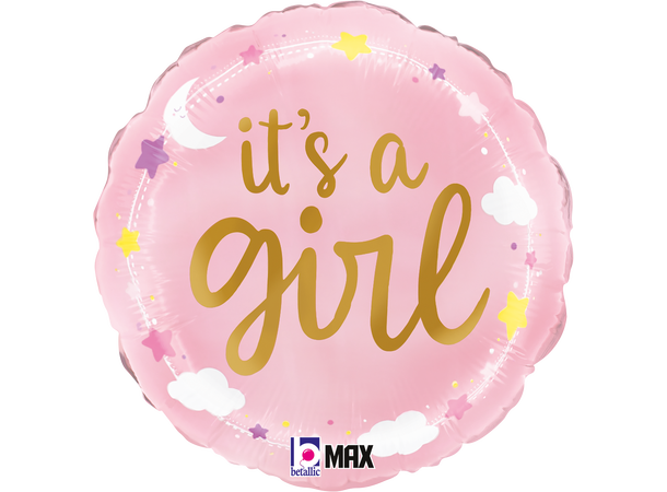 It's A Girl Stars & Clouds - Rund 1 Folieballong rund - 46cm (18") 