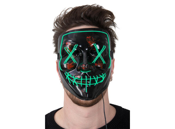 LED Maske - Horror - Grønn 1maske med LED lys - 2xAA batt ikke inkl