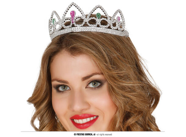 Sølvtiara - m/fargede stener 1 Tiara i PVC 