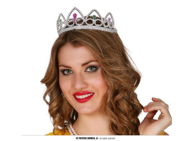 Sølvtiara - m/fargede stener 1 Tiara i PVC 