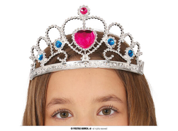 Tiara - Sølv m/stener - Rosa hjerte 1 Tiara til barn i PVC 