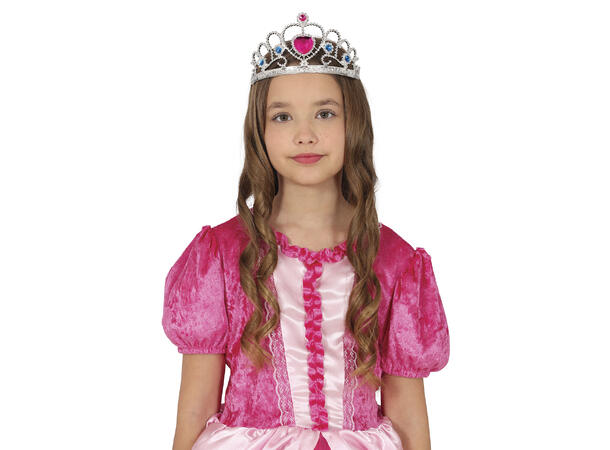 Tiara - Sølv m/stener - Rosa hjerte 1 Tiara til barn i PVC 