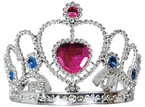 Tiara - Sølv m/stener - Rosa hjerte 1 Tiara til barn i PVC 