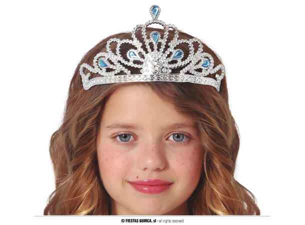 Tiara til barn - Sølv m/blå stener 1 Tiara til barn i PVC 