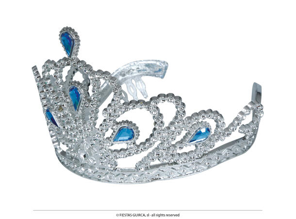 Tiara til barn - Sølv m/blå stener 1 Tiara til barn i PVC 