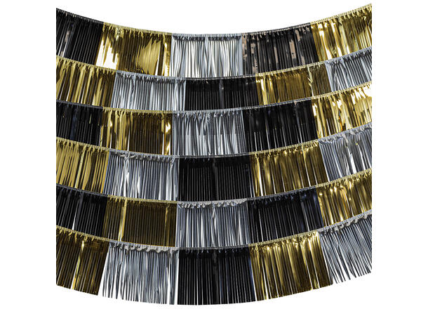 Backdrop - Party Time - Sort/Sølv/Gull 6 Frynsebannere - 150x26cm