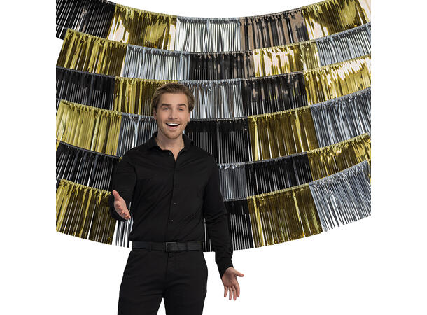 Backdrop - Party Time - Sort/Sølv/Gull 6 Frynsebannere - 150x26cm