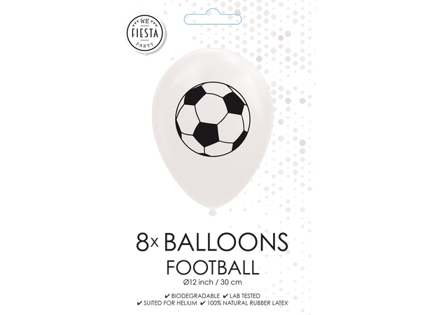 Fotball - Hvit med sorte baller 8 Gummiballonger - 30cm (12") 