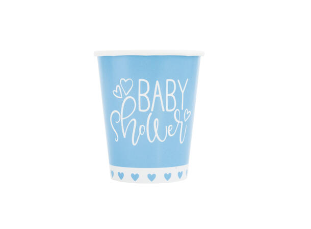 Kopper - "Baby Shower"  - Blå Hjerter 2.5dl - 8pk 