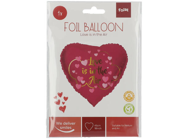 Rød hjerteballong - "Love is in the air" 1 Folieballong hjerte - 43cm (18") 