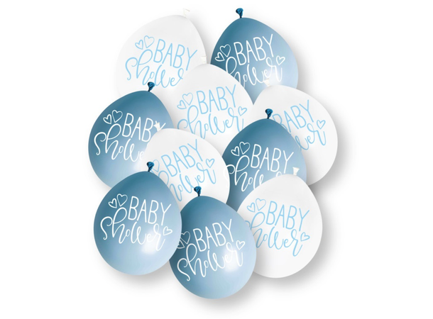 Ballonger - "Baby Shower" - Blå og Hvit 25cm - 10pk
