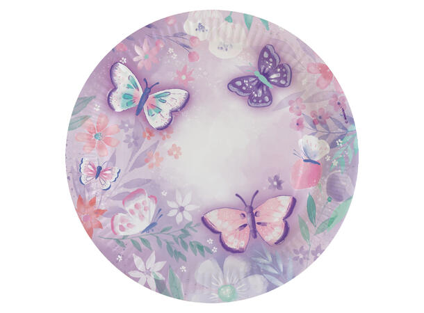 Flutter 8 Runde tallerkener i papp - 23cm 