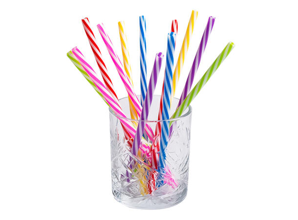 Gjenbrukbare sugerør - 6 farger 12 sugerør i plast m/børste - 21cm 